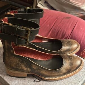Freebird Brown and Black Distressed Leather Women's Ankle Strap Shoes Boots